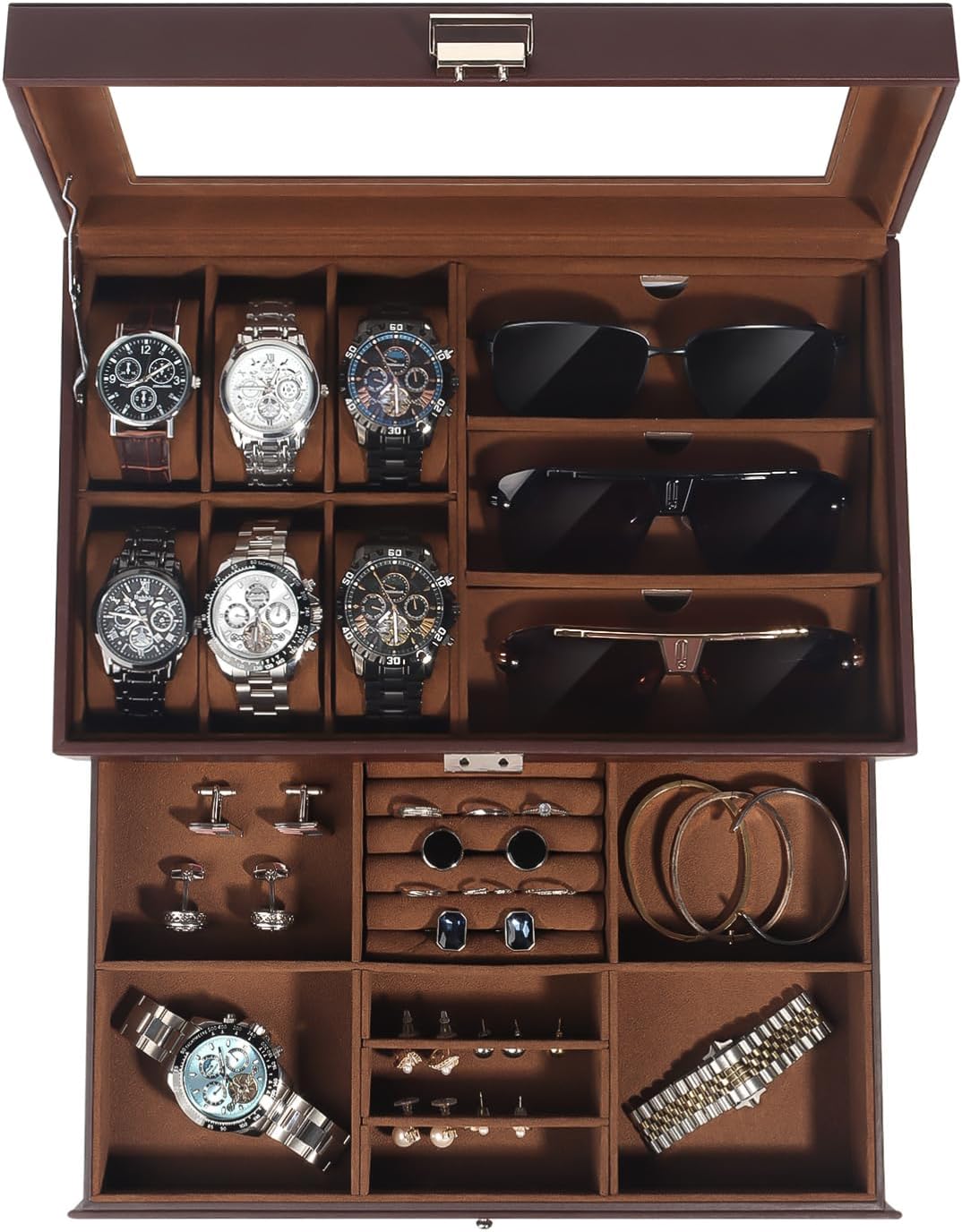 GLJ Caja de joyería para hombres, organizador de joyas con 6 ranura...