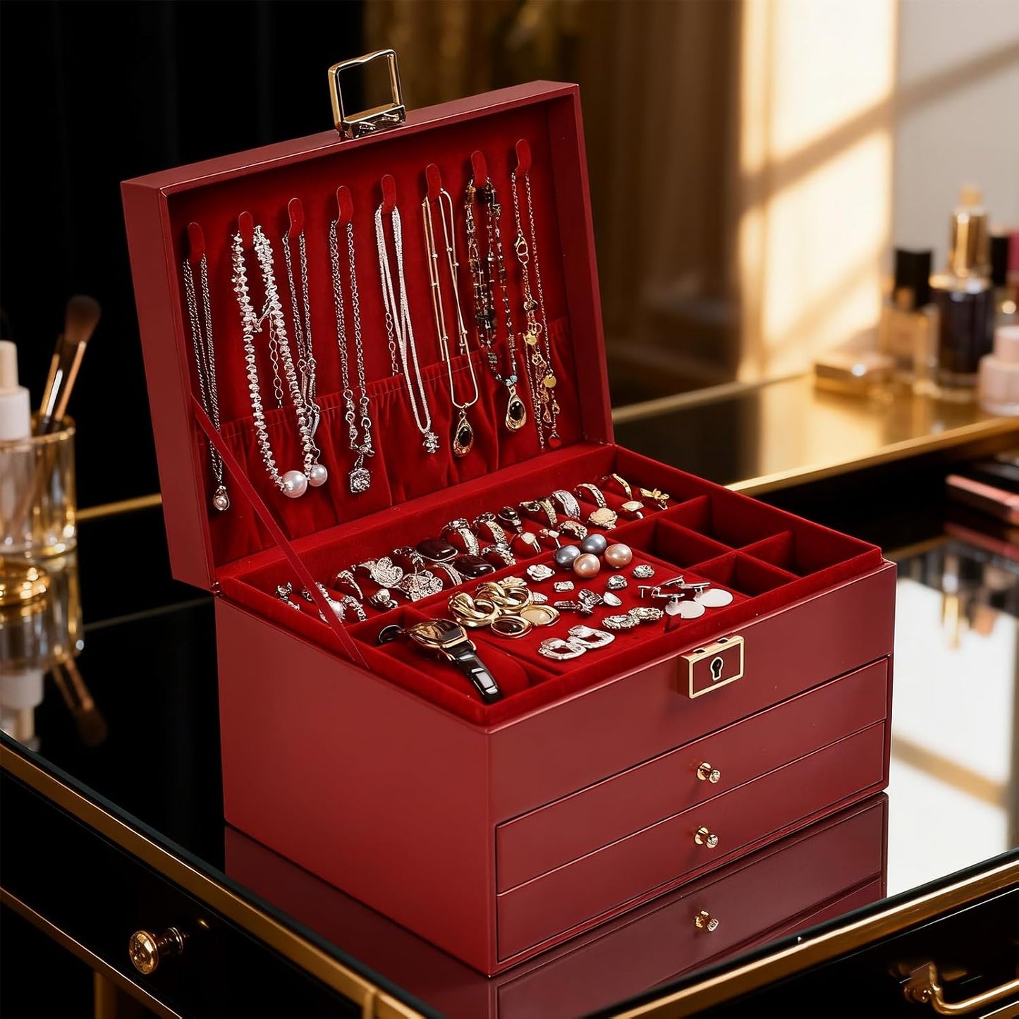 Greenfeather Joyeros para mujer, caja organizadora de joyas con tap...