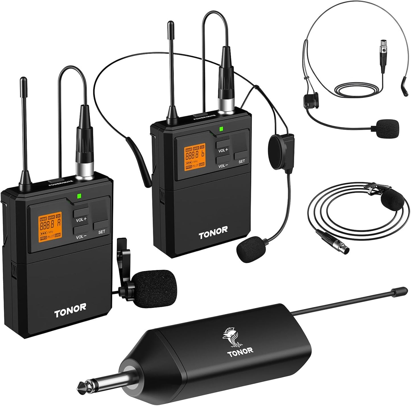 TONOR Sistema de micrófono inalámbrico UHF con micrófonos de auricu...