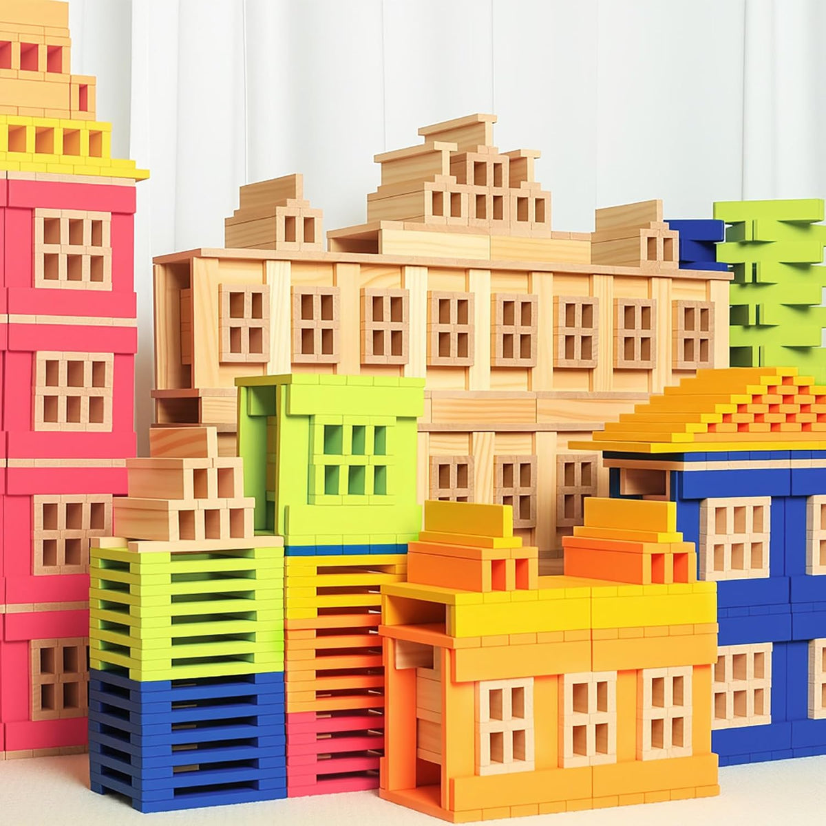 Jumbo 42 bloques de construcción de madera medianos para niños, jug...