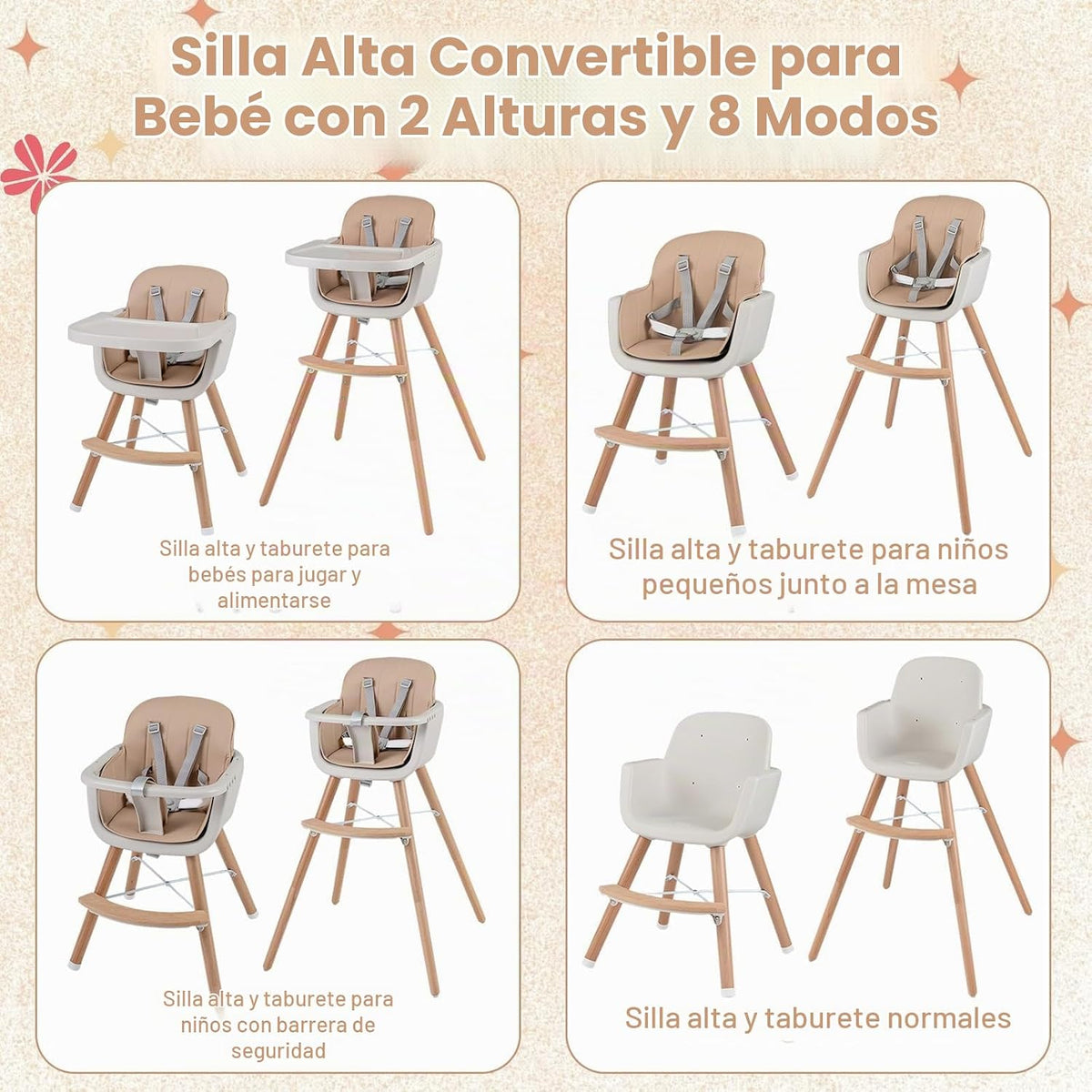 HONEY JOY Silla alta para bebé, silla alta 6 en 1 de madera Eat &am...