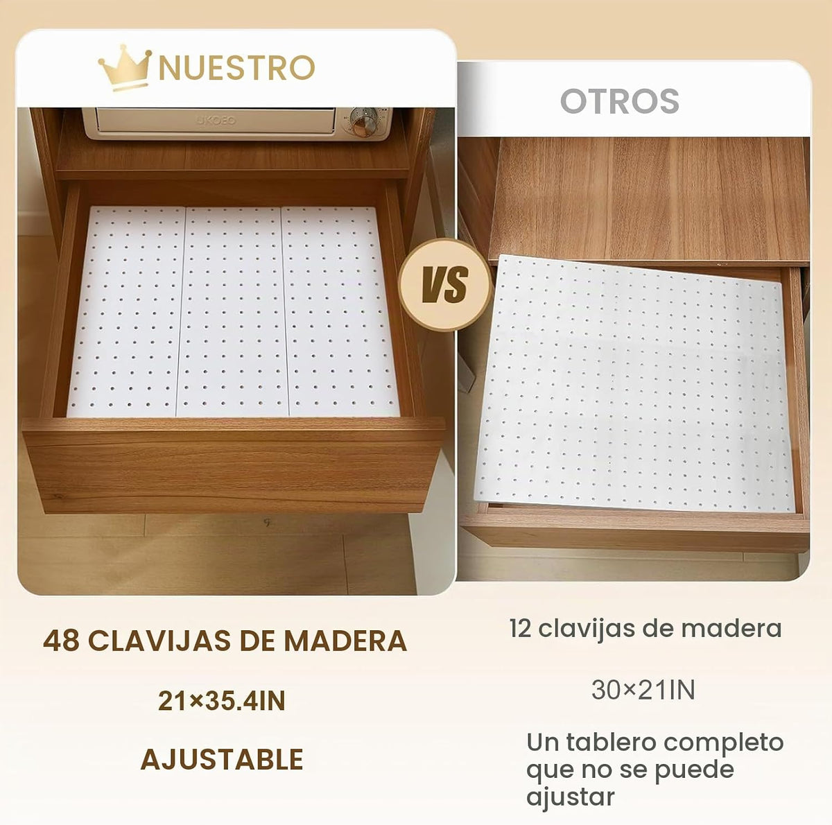 Kigley Organizador de cajones de madera de 6 piezas, blanco, 21 x 5...