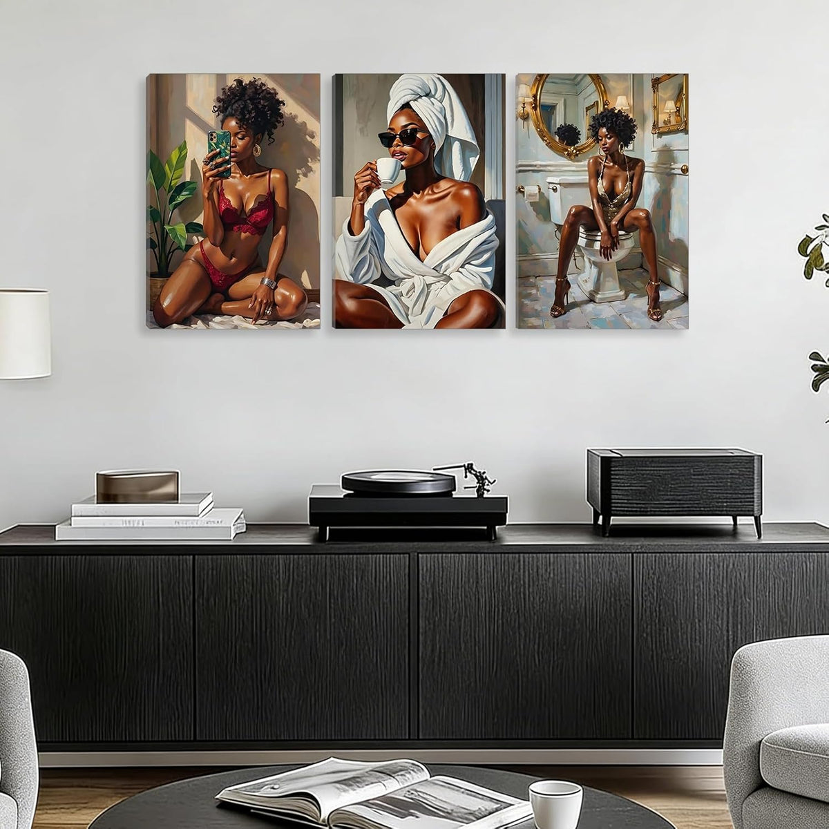 3 piezas de lienzo de melanina Queen elegante arte de pared para mu...