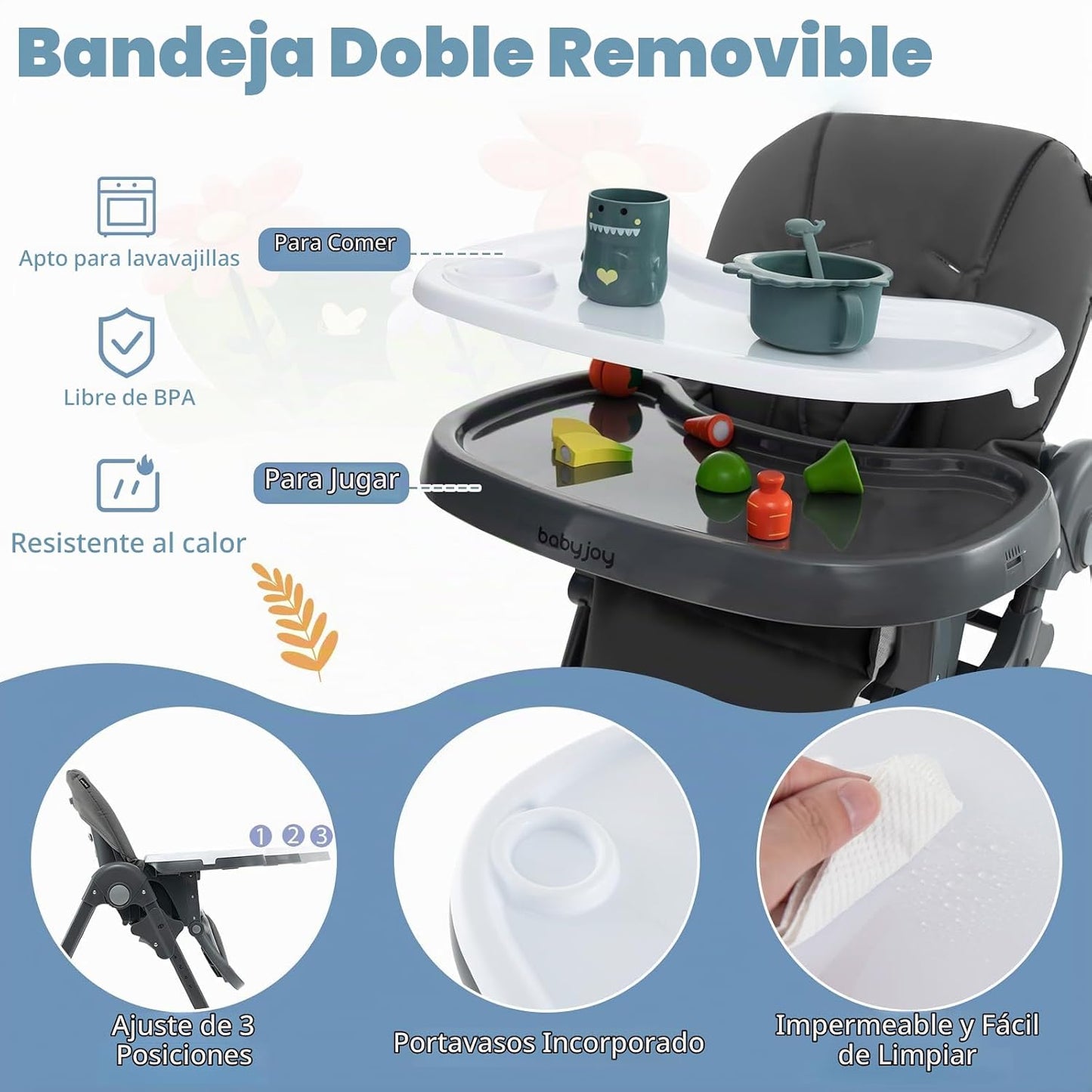 BABY JOY Silla alta convertible para bebés y niños pequeños, altura...