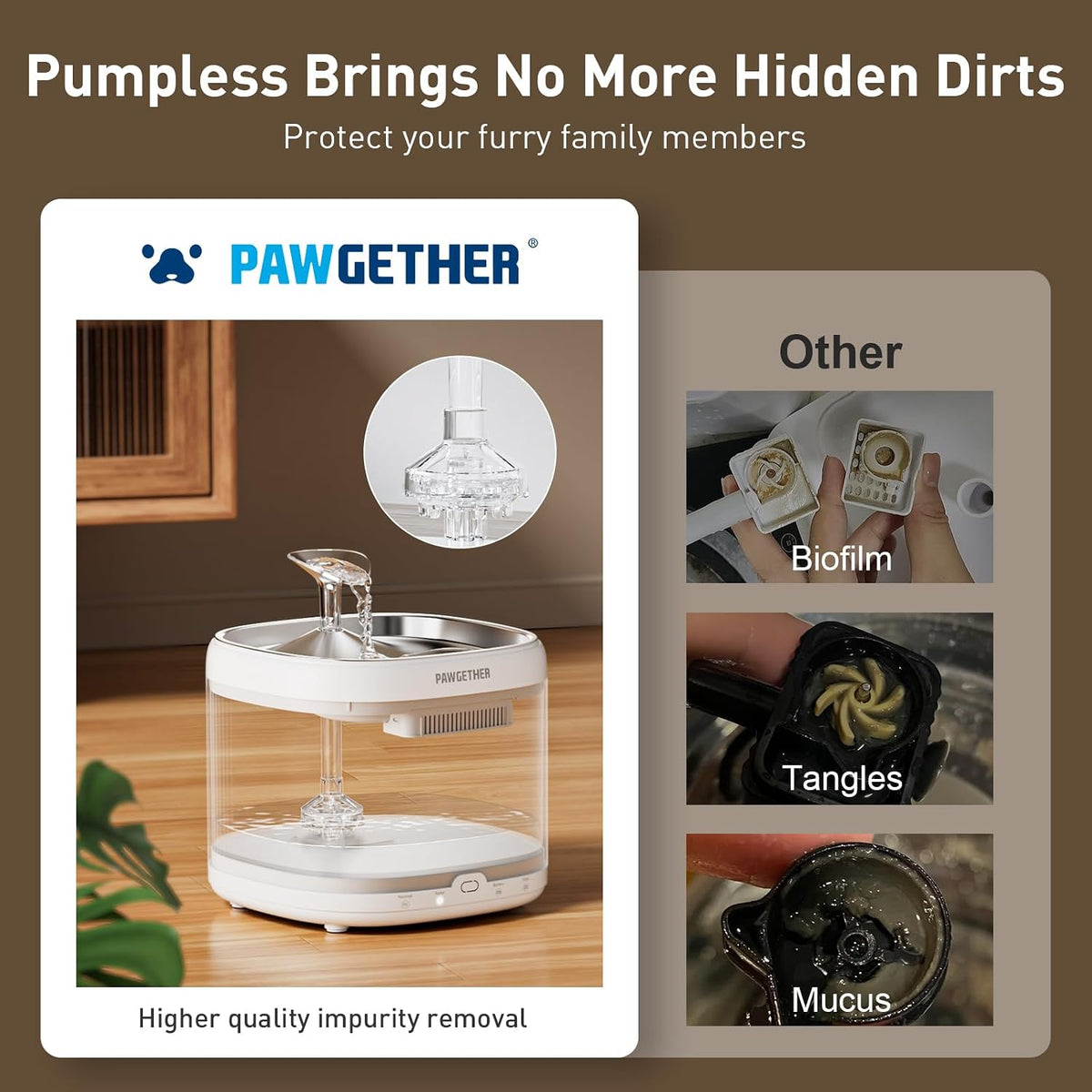 PAWGETHER Fuente de agua para gatos, 67oz\/2L silenciosa sin bombeo...