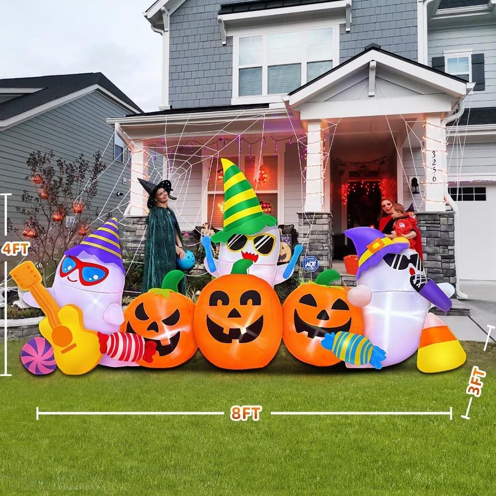 Decoración inflable de Halloween de 8 pies con diseño de calabaza f...