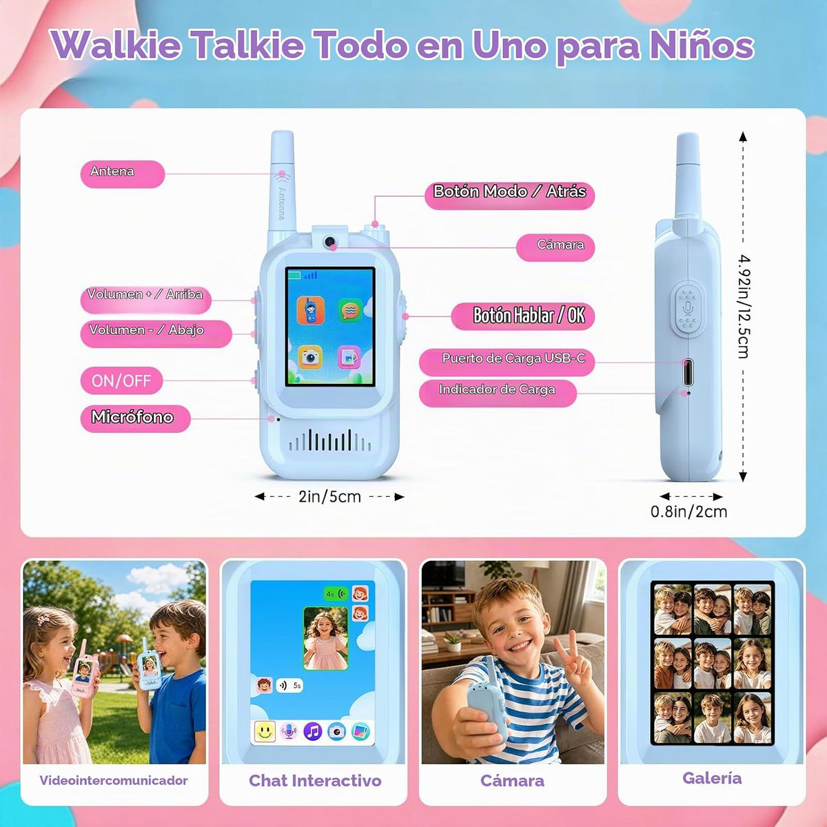Walkie Talkies para niños con videollamada y cámara, Walkie Talkies...