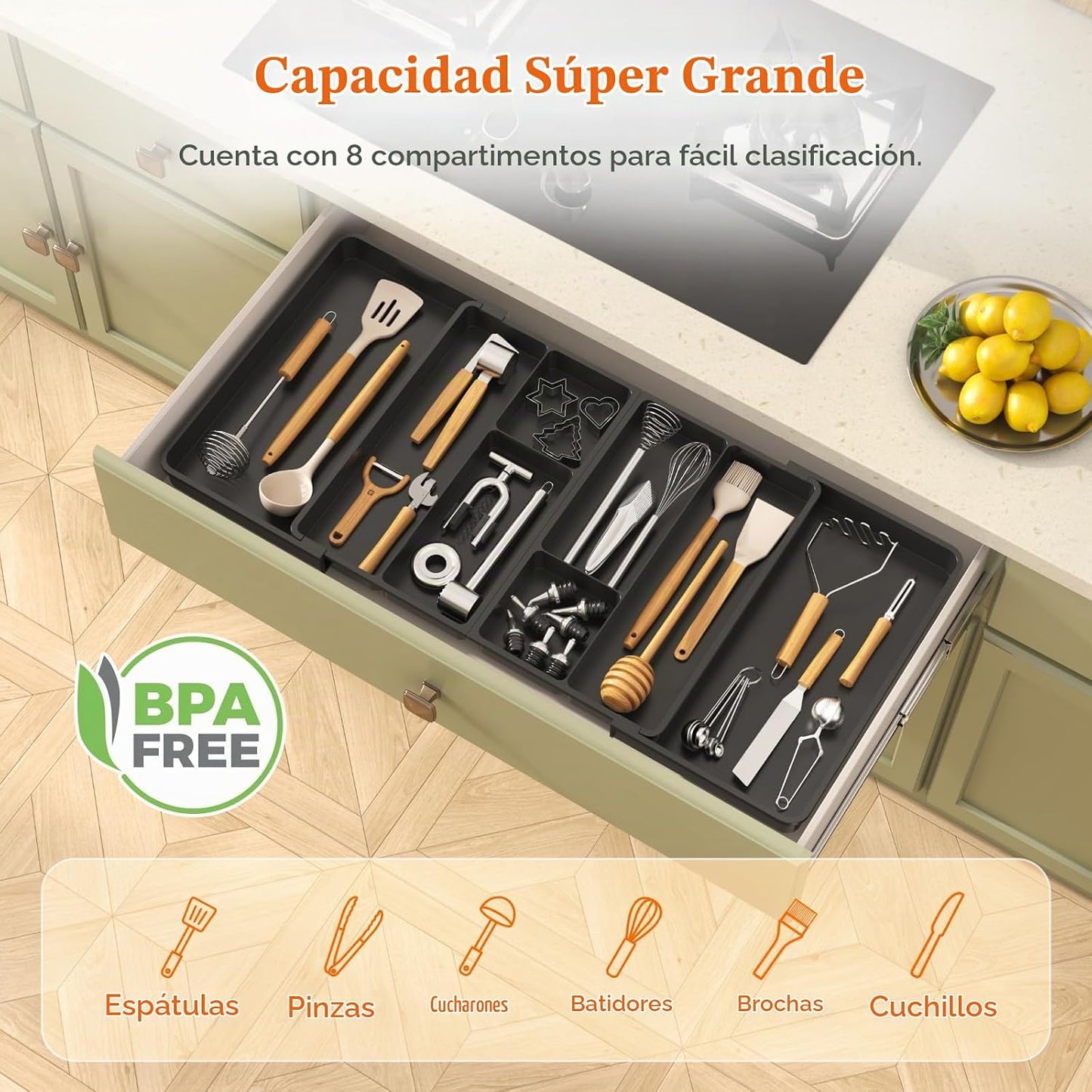 Lifewit Organizador de utensilios expandible para cajón de cocina,...
