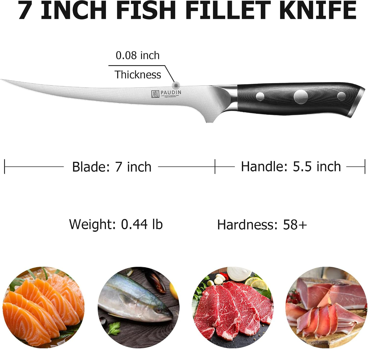 PAUDIN - Cuchillo de filetear de 7 pulgadas, cuchillo deshuesador d...