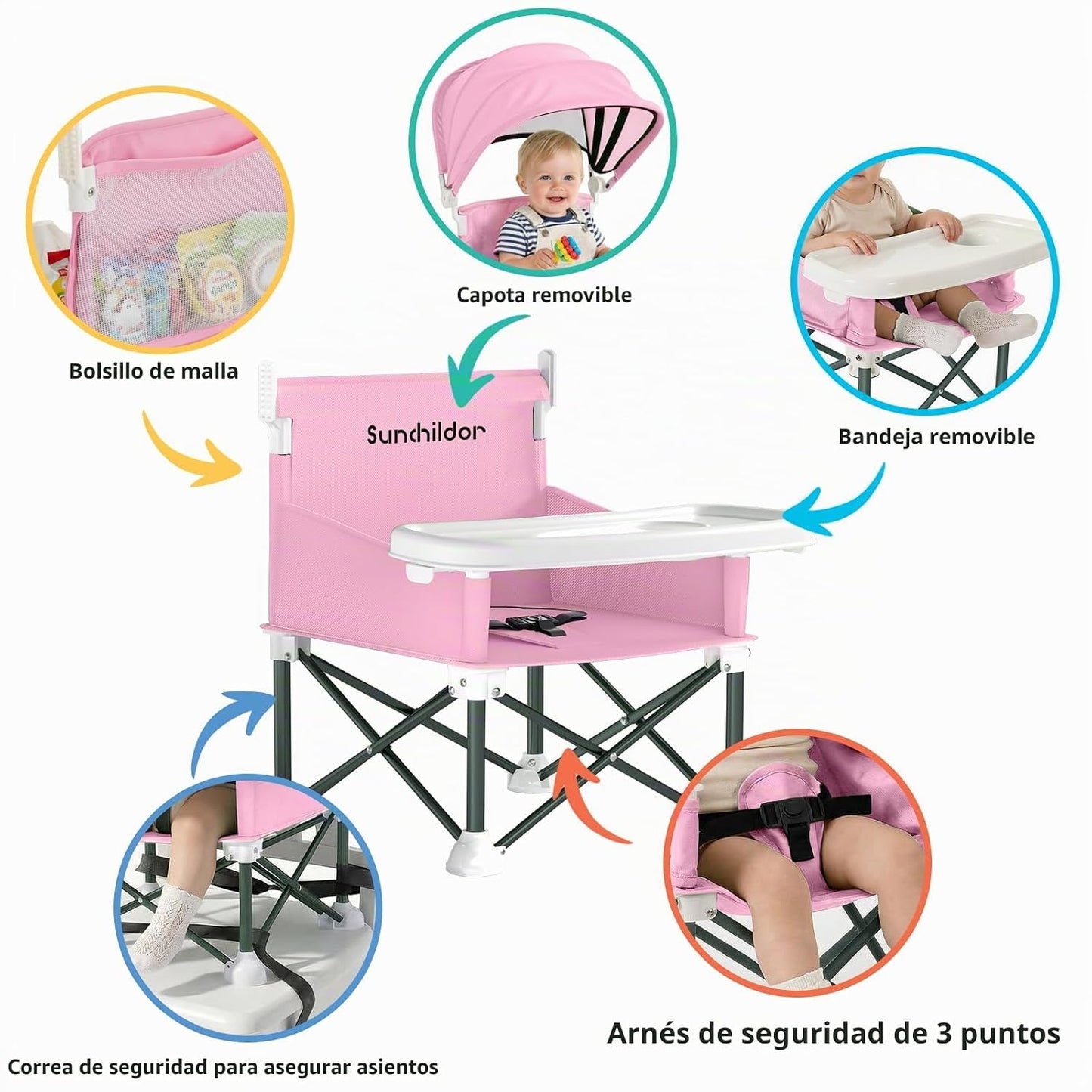 Sunchildor Asiento elevador portátil para bebé con bandeja extraíbl...
