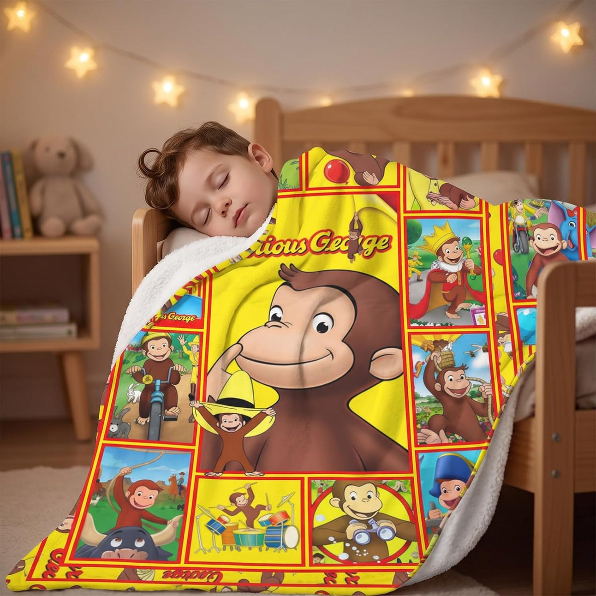 Rainbow glass Curious Monkey George Kids - Manta amarilla para niño...