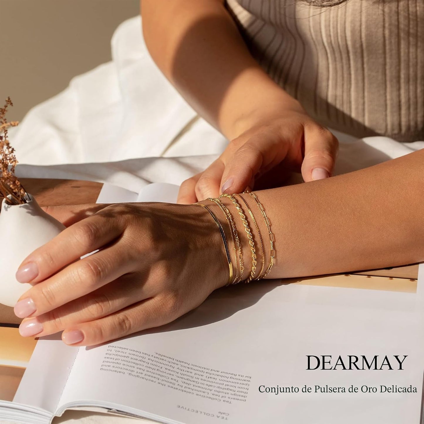 Dearmay Pulseras de oro para mujer, resistentes al agua, chapadas e...