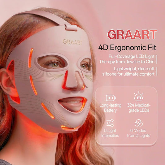 Graart Terapia de luz roja para cara y mandíbula, mascarilla 4D apr...