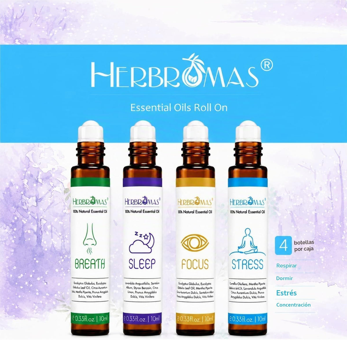 HERBROMAS Set de aceites de aromaterapia en roll-on, aceites esenci...