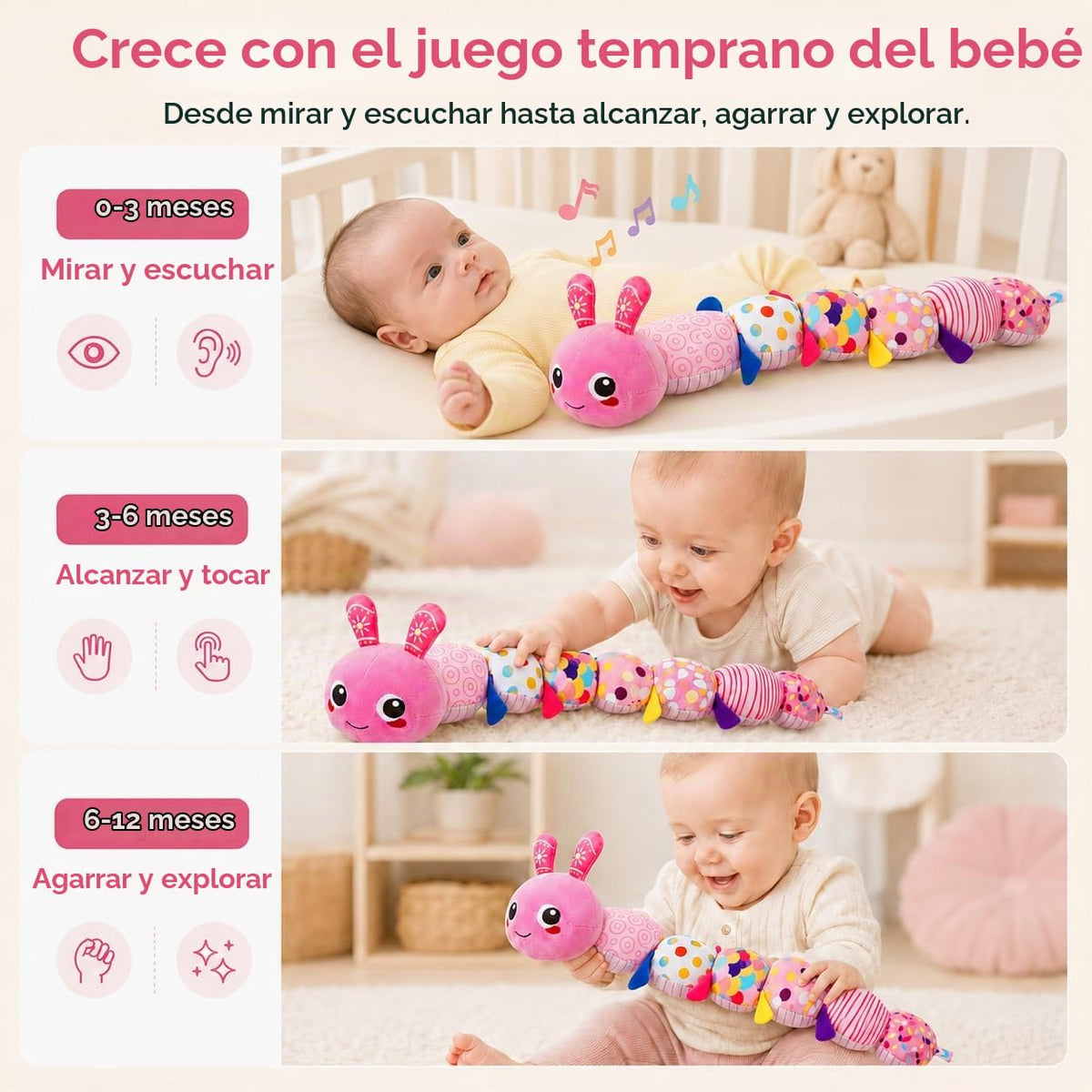 Juguetes sensoriales de oruga para bebés de 0 a 6 a 12 meses | Jugu...