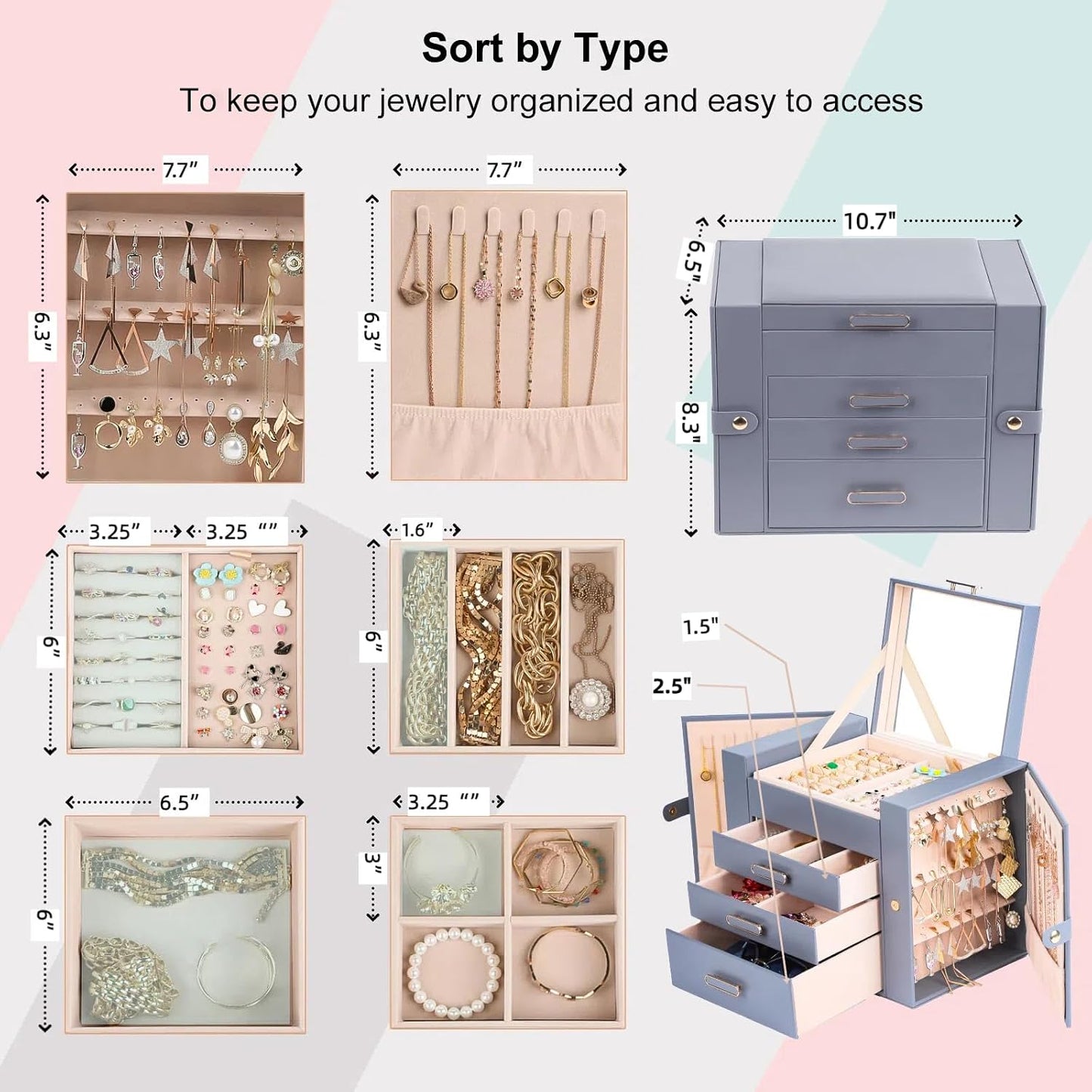 ASINGYER - Cajas de joyería para mujeres, organizador de joyería de...