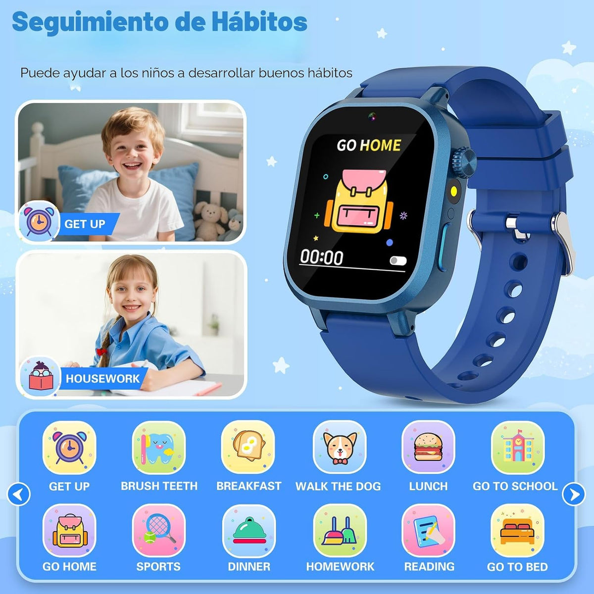 Wiszodet Reloj inteligente impermeable para niños de 3 a 12 años co...