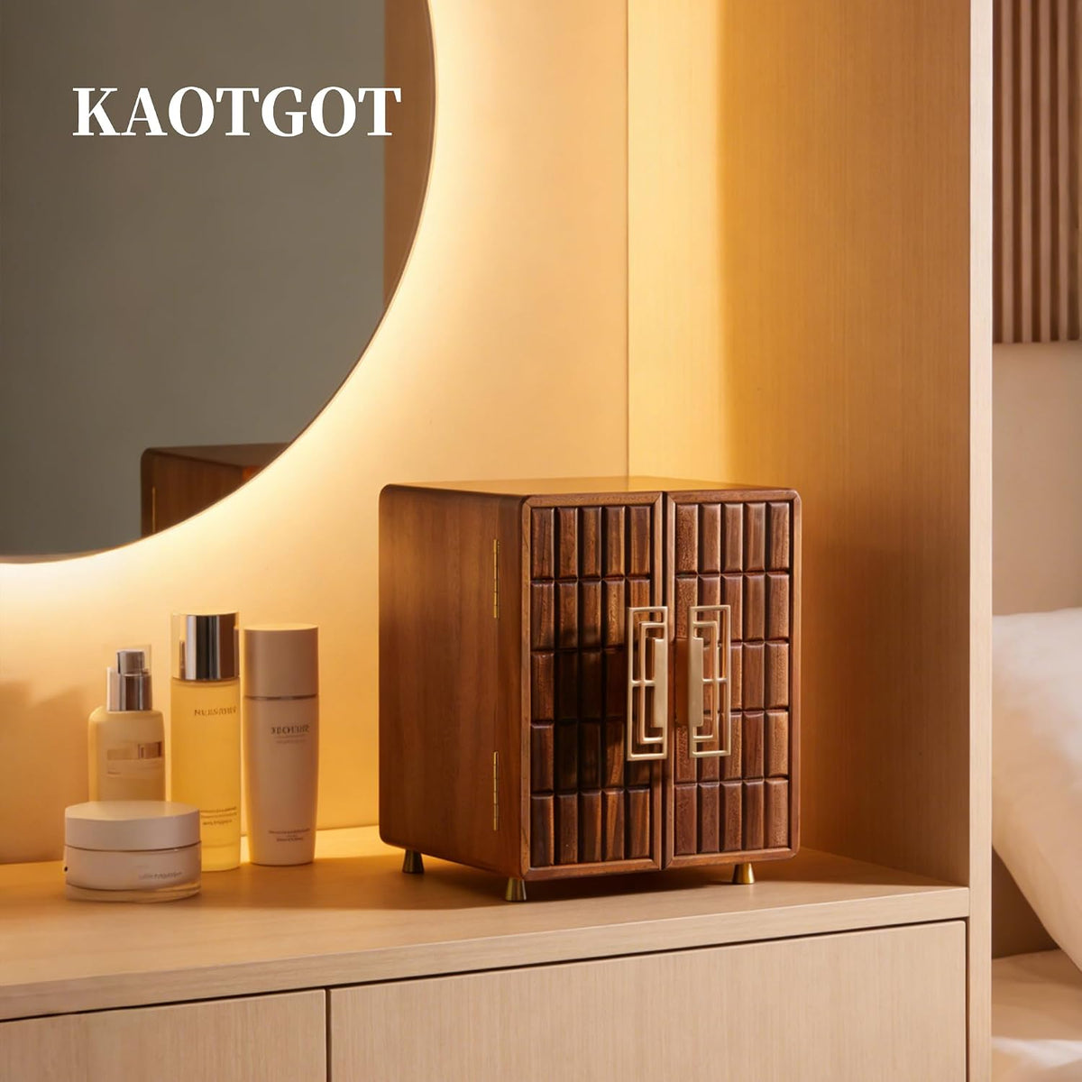 KAOTGOT Joyero grande de madera de nogal para mujer | Organizador d...