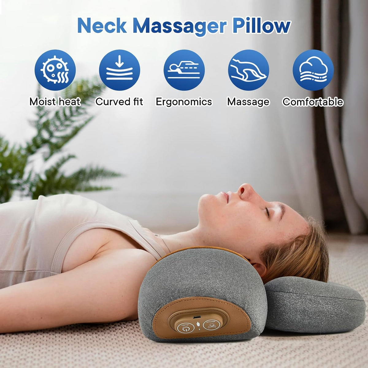 Almohada de masaje de cuello 3 en 1 con calor, masaje y estiramient...