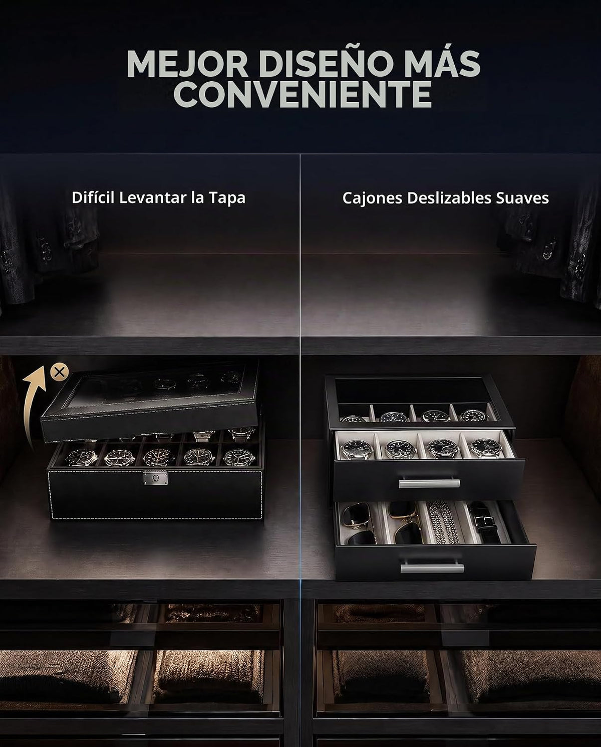 ProCase Caja de reloj de 8 ranuras para hombre, caja de gafas de so...