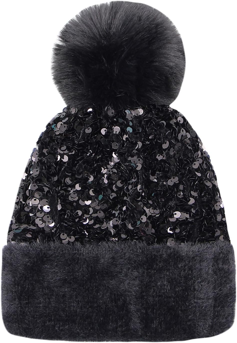 LEOMOSTE Gorro de invierno con lentejuelas para mujer y niña, con p...