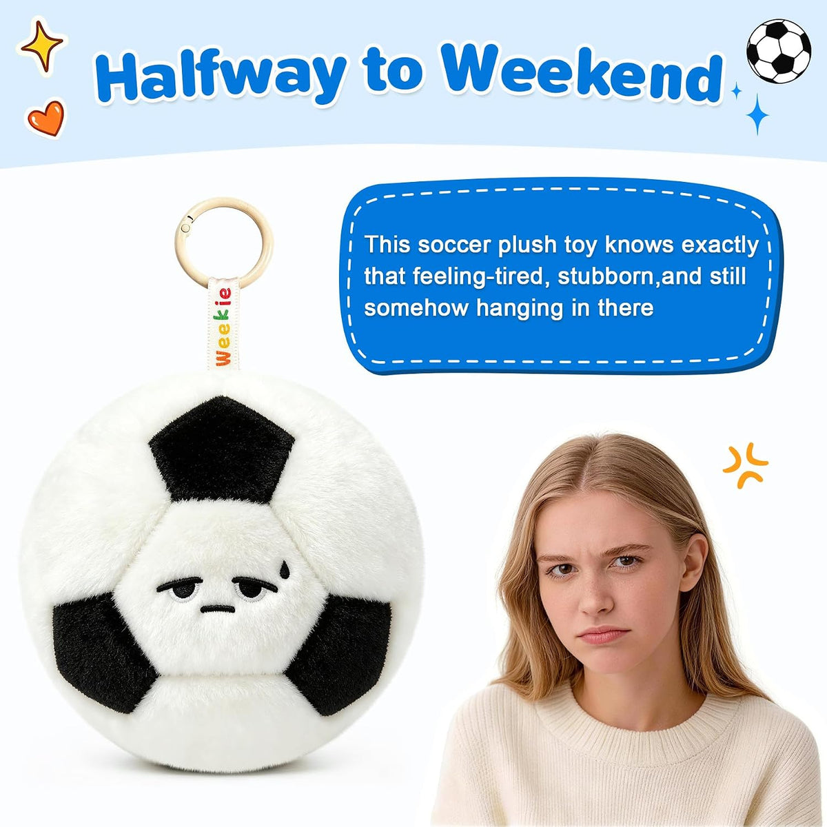 Ausener Weekie Wonders - Dije emocional para bolsa de fútbol, felpa...