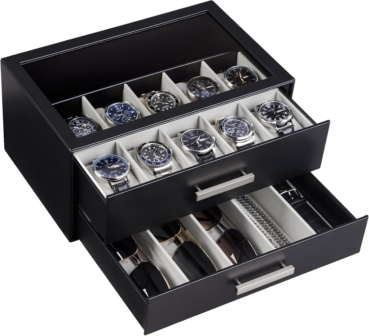 ProCase Caja de reloj de 10 ranuras para hombre, caja de gafas de s...