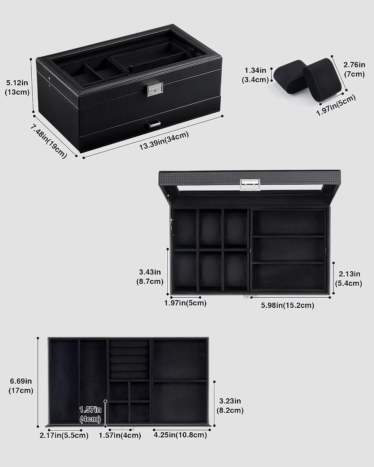 ProCase Caja de joyería para hombres, caja de reloj con cerradura d...