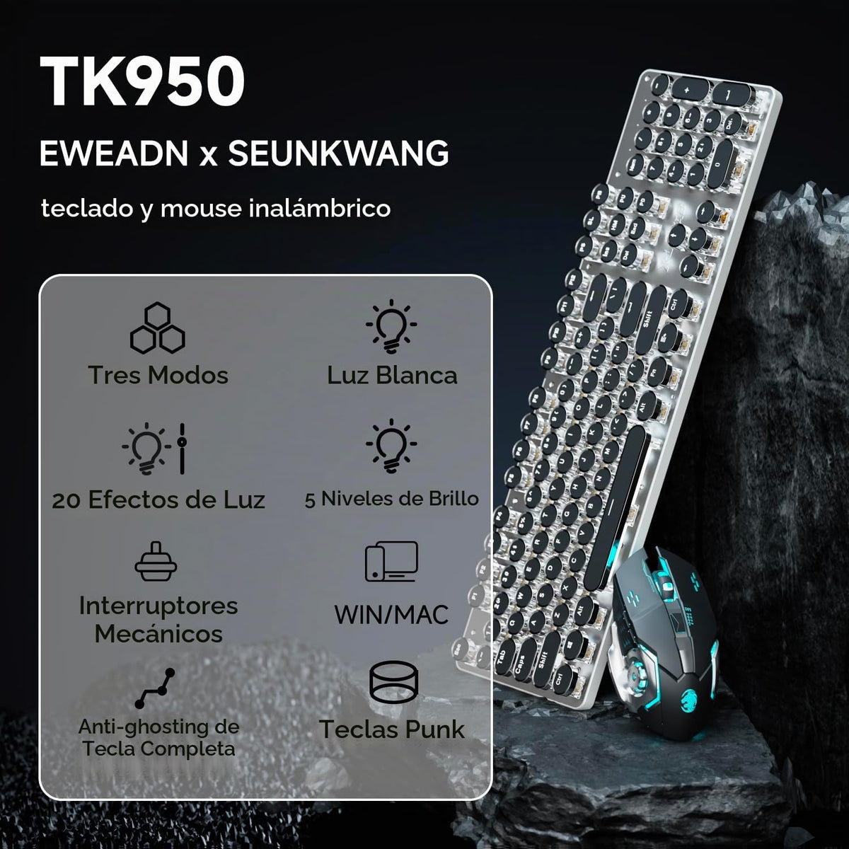 EWEADN TK950 - Teclado mecánico y ratón de máquina de escribir con...