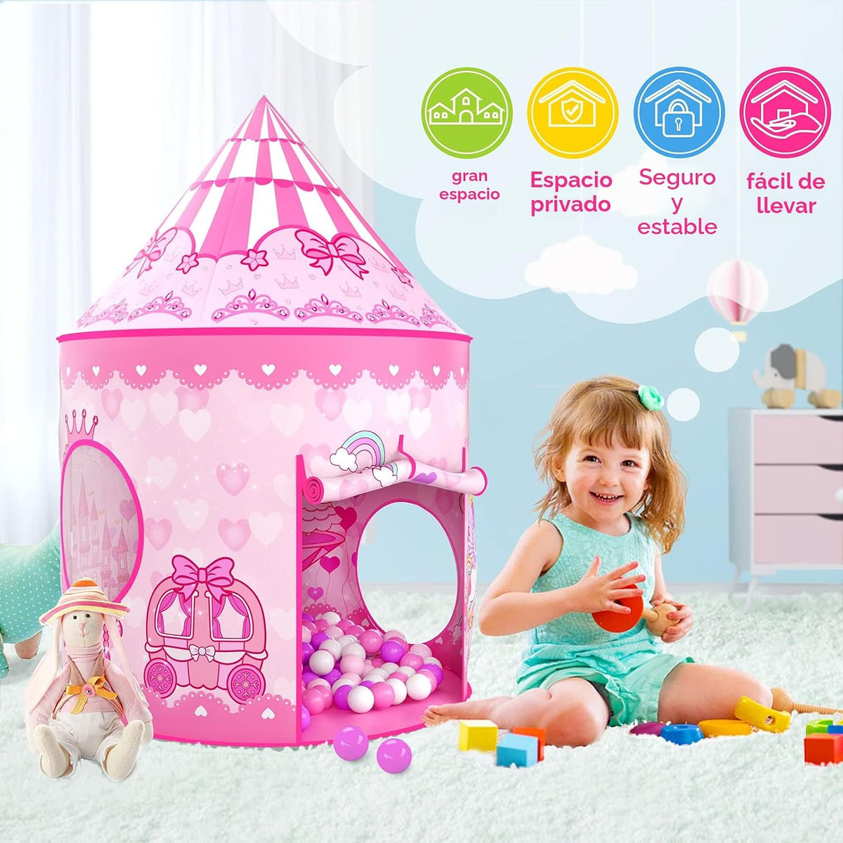 GeerWest Tienda de campaña de princesa de 3 piezas para niñas con p...