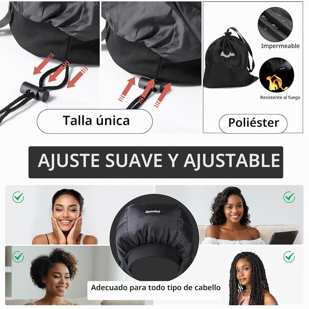 Secador de pelo con capucha, difusor de pelo ideal para cabello riz...