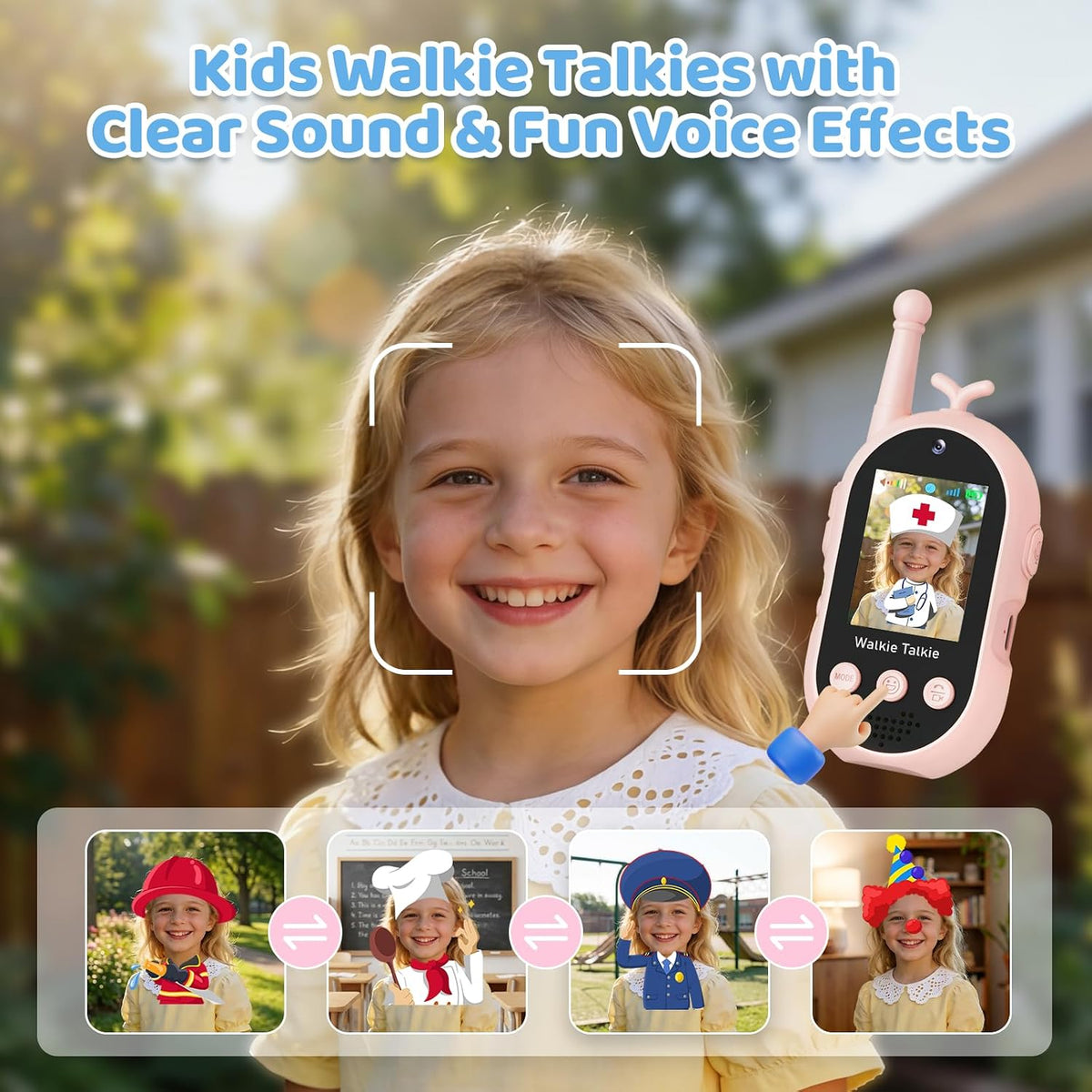 Walkie Talkies de video para niños, paquete de 2 recargables con pa...