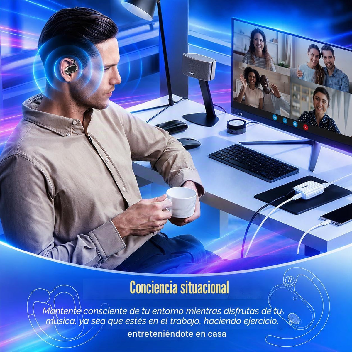 Auriculares de oreja abierta, auriculares 2026 sobre la oreja con g...