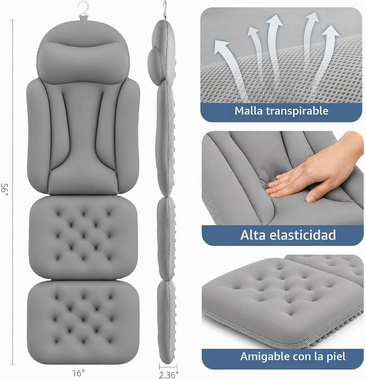 JUOIFIP Almohada de baño de cuerpo completo para bañera, soporte er...