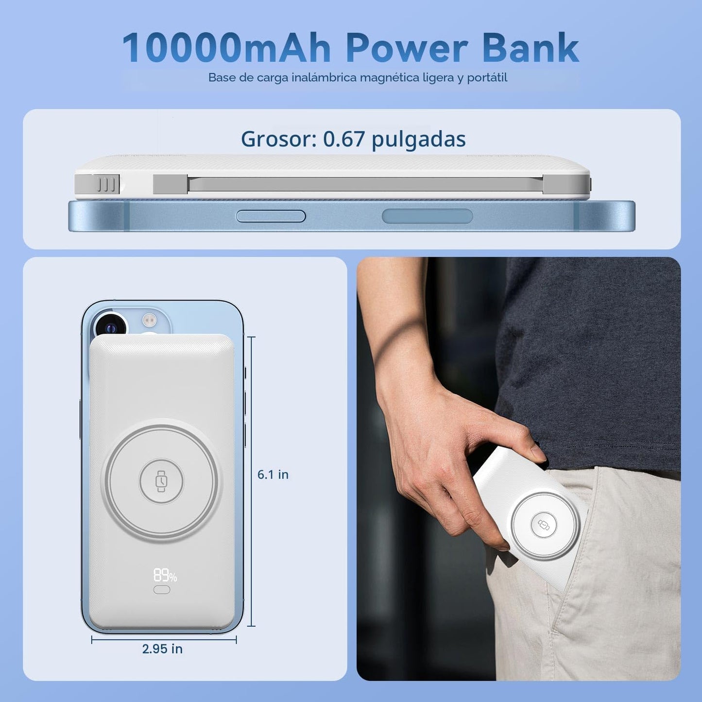 Cargador portátil magnético de 10000 mAh para iWatch e iPhone, banc...