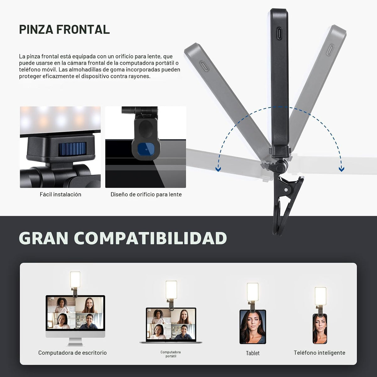 NEEWER Basics - Luz LED para teléfono selfie, recargable de 2500 a...