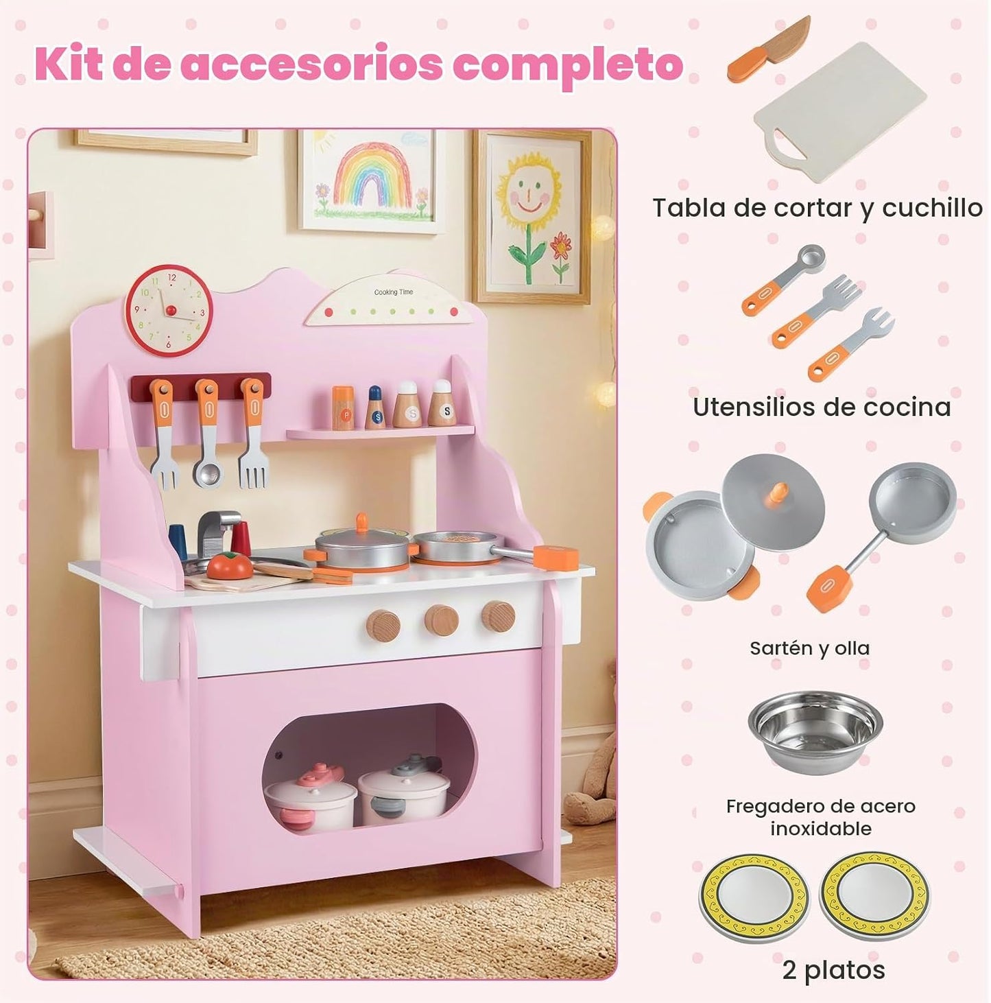 HONEY JOY Juego de cocina para niños pequeños, juego de cocina de m...