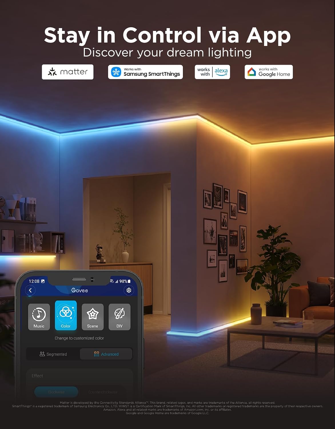 Govee RGBIC Tiras de Luces LED de 32.8 pies con Cubiertas, Luces In...