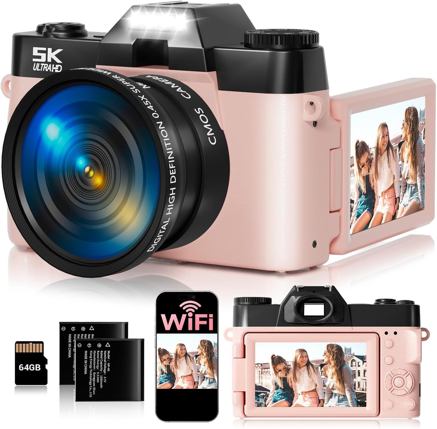 Cámara digital 5K para fotografía, cámara de vlogging WiFi UHD de 7...