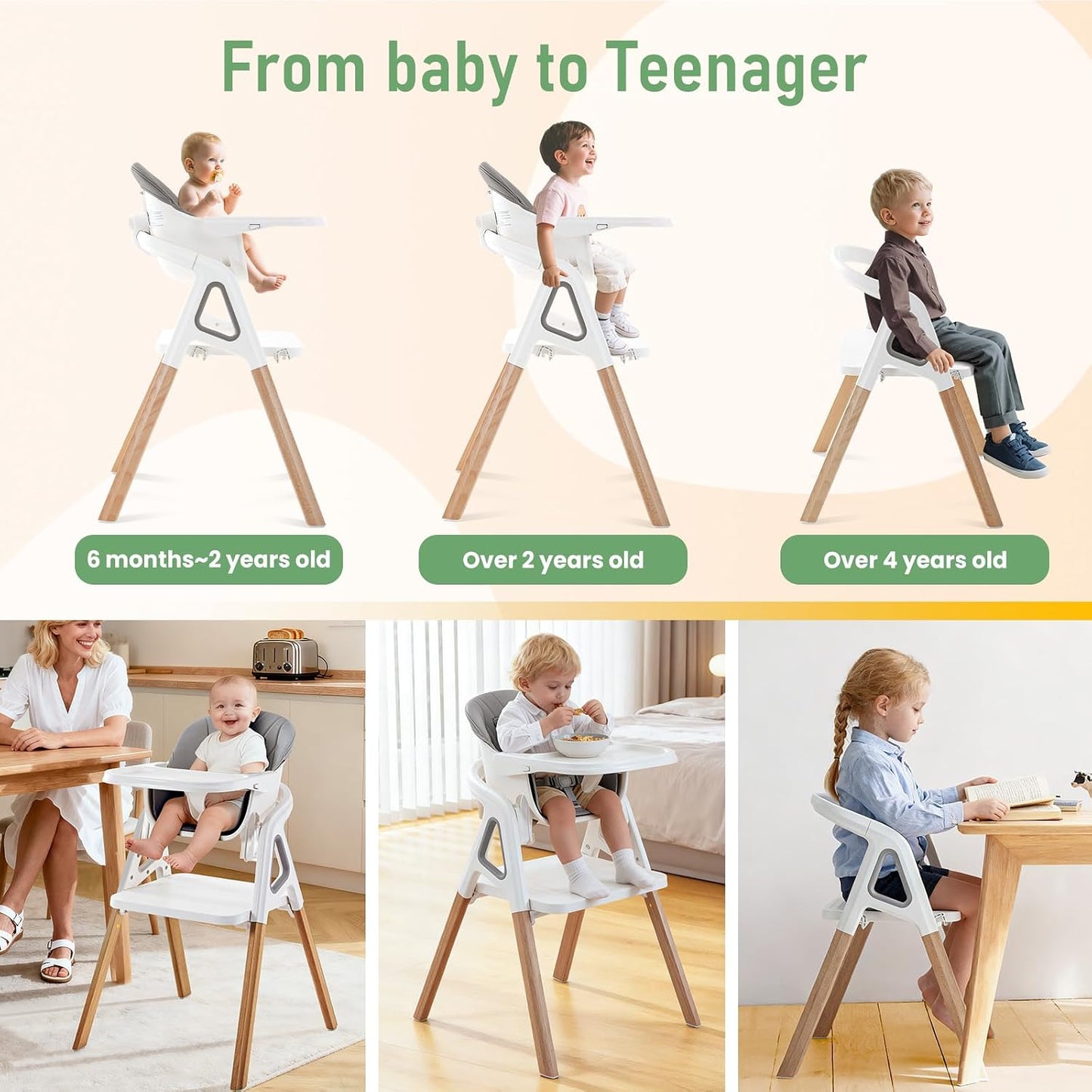 Silla alta para bebé, para bebés y niños pequeños, silla alta conve...
