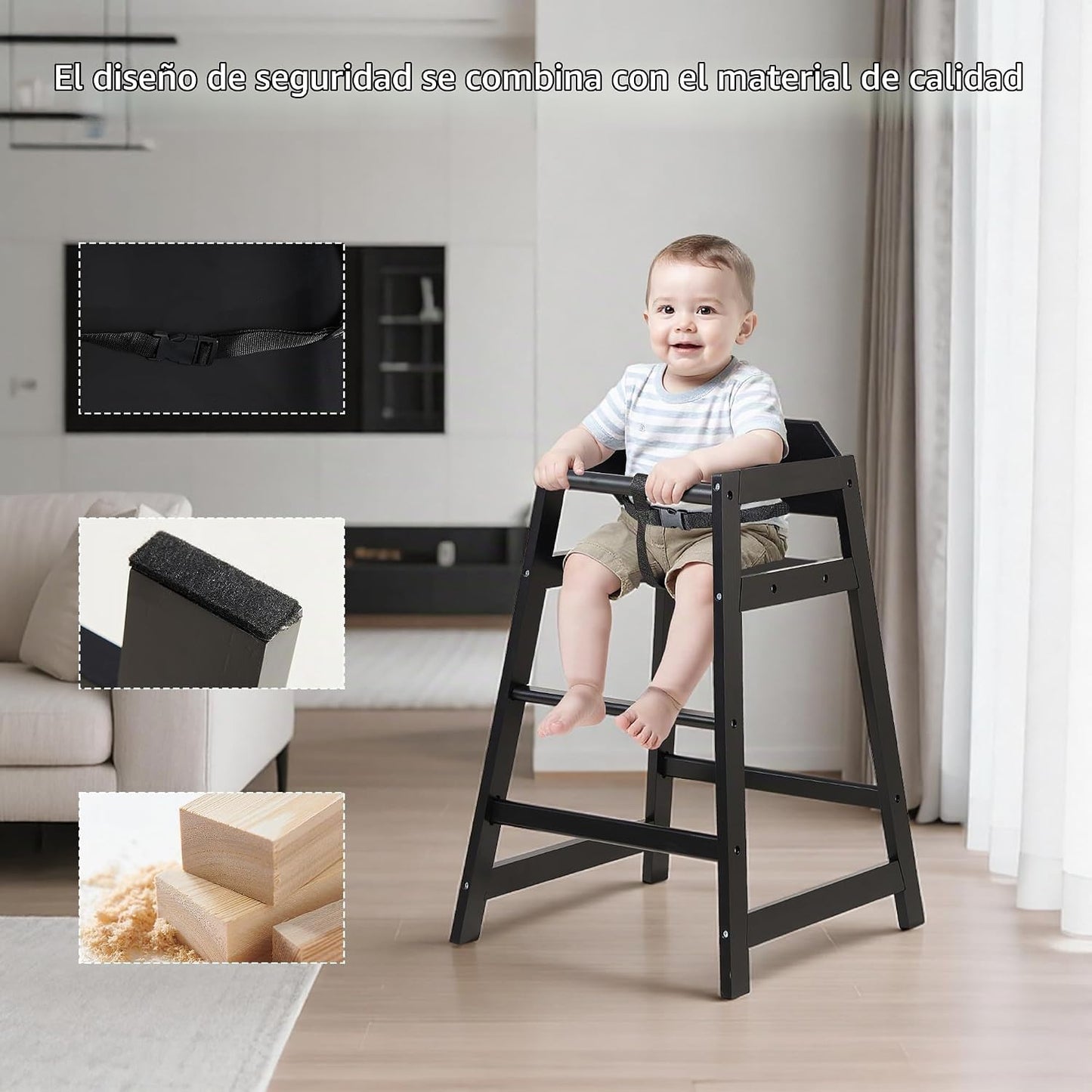 Neoflavie - Silla alta de madera para bebés y niños pequeños, color...