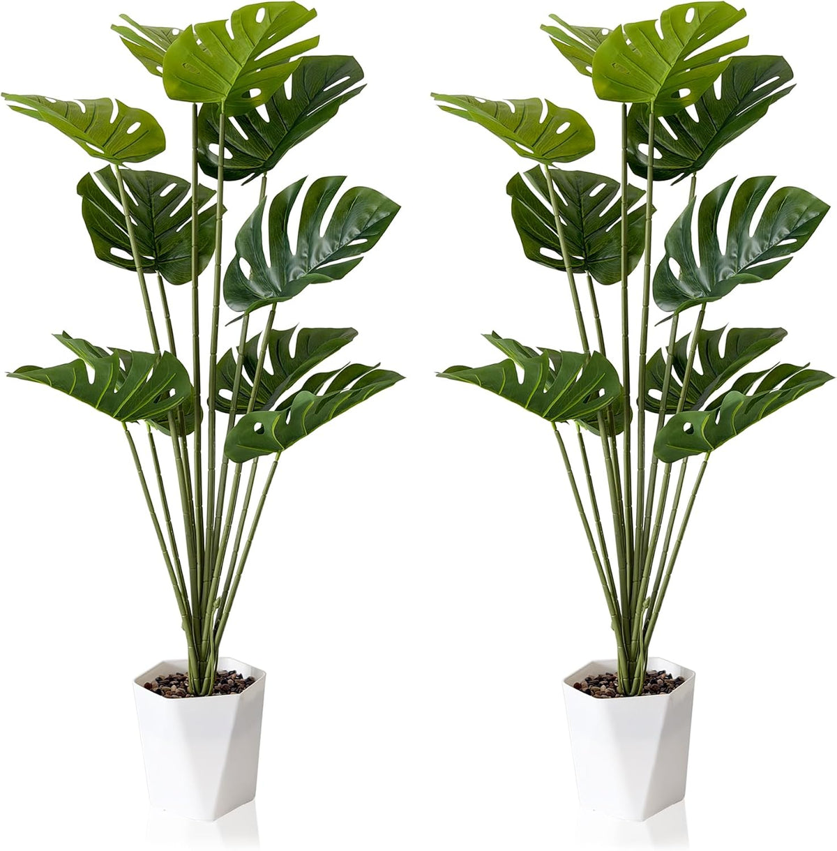 SAJANDAS Juego de 2 plantas artificiales Monstera Deliciosa en mace...