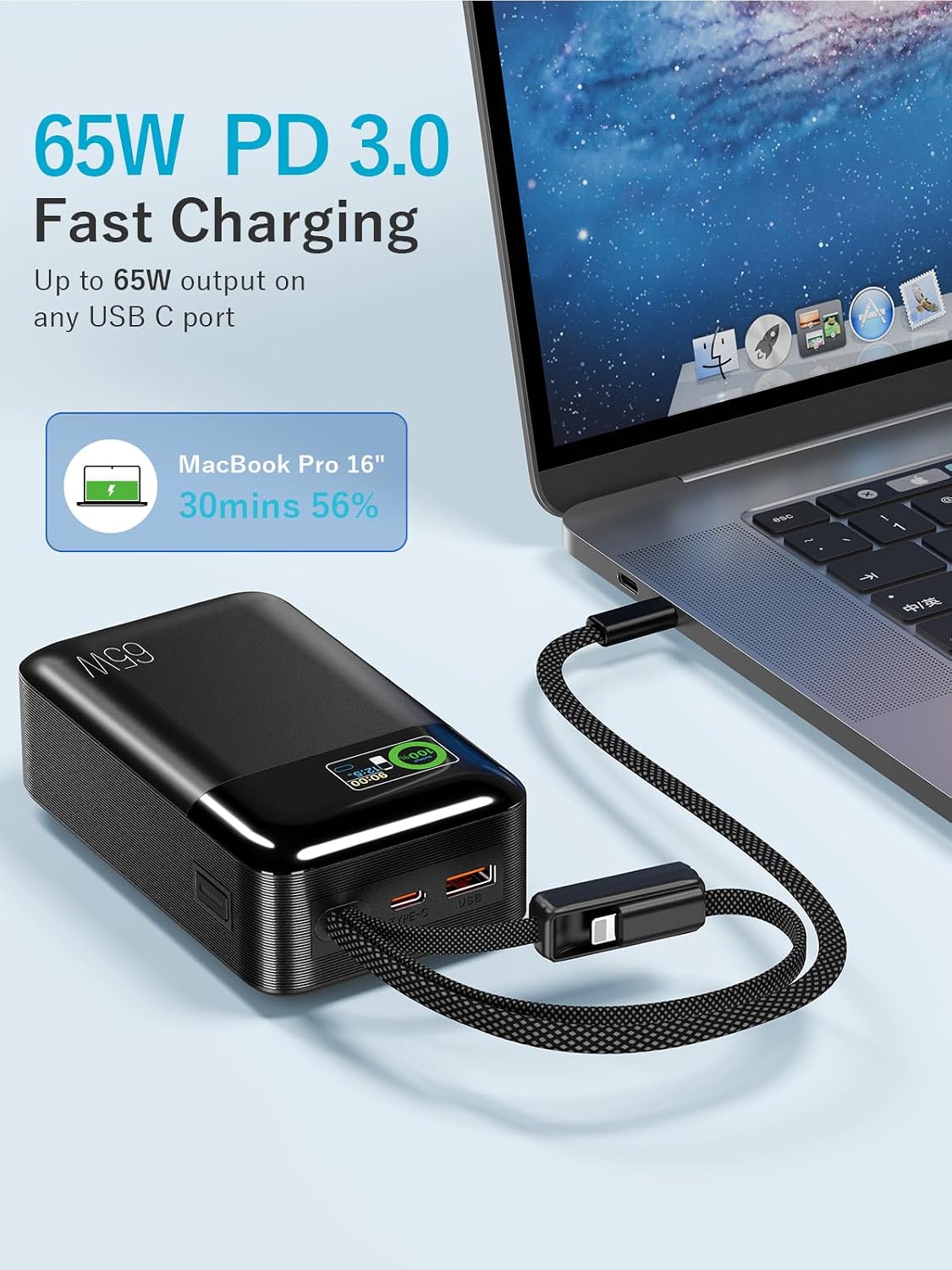 Feidyns Cargador portátil para portátil de 65 W \u2013 Banco de ene...