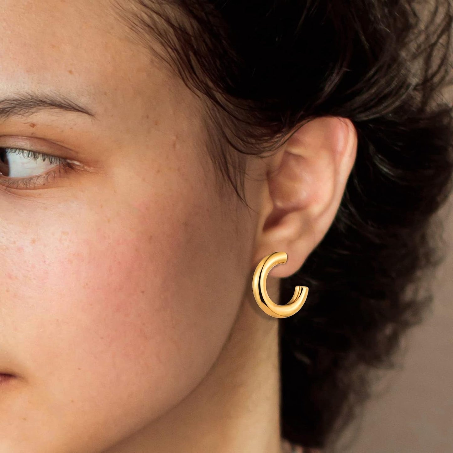 6 pares de aretes de aro chapados en oro de 14 quilates para mujer,...
