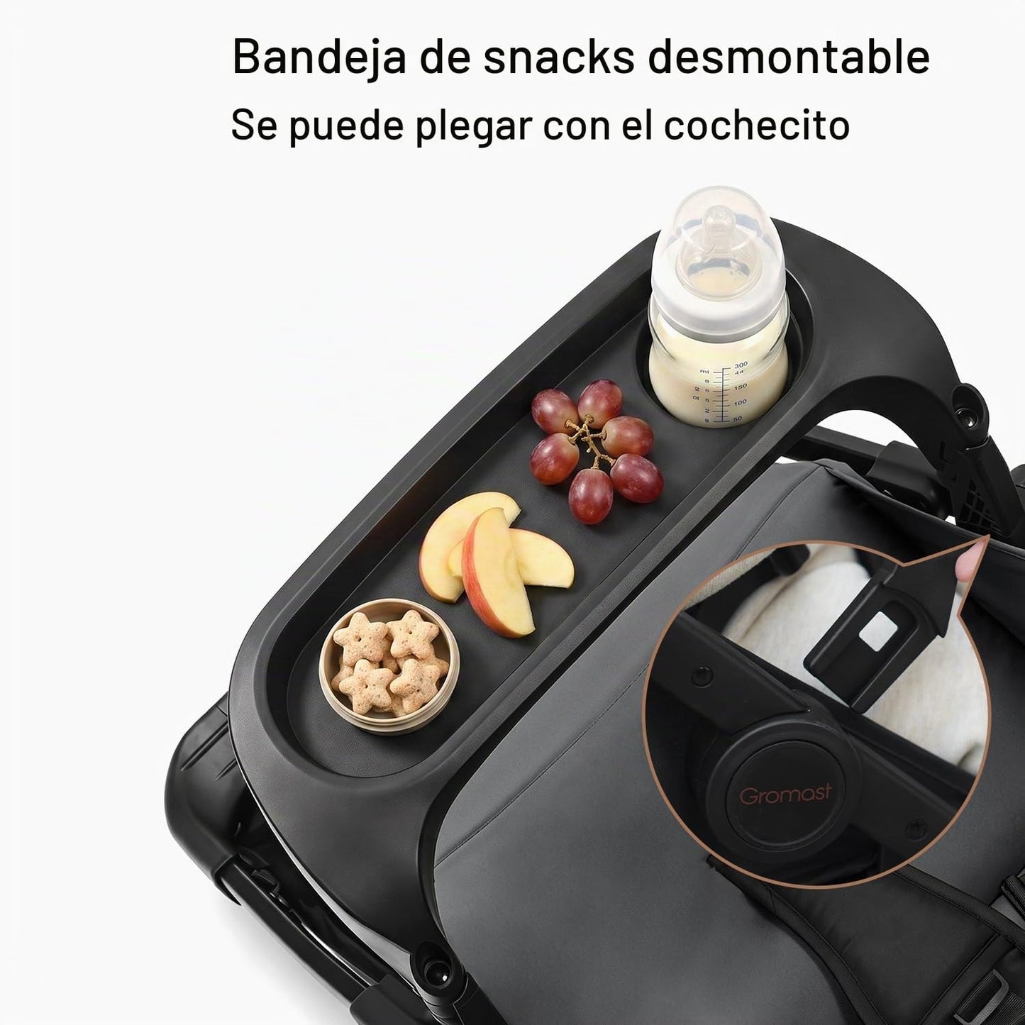 Gromast Cochecito de bebé con bandeja desmontable para aperitivos,...