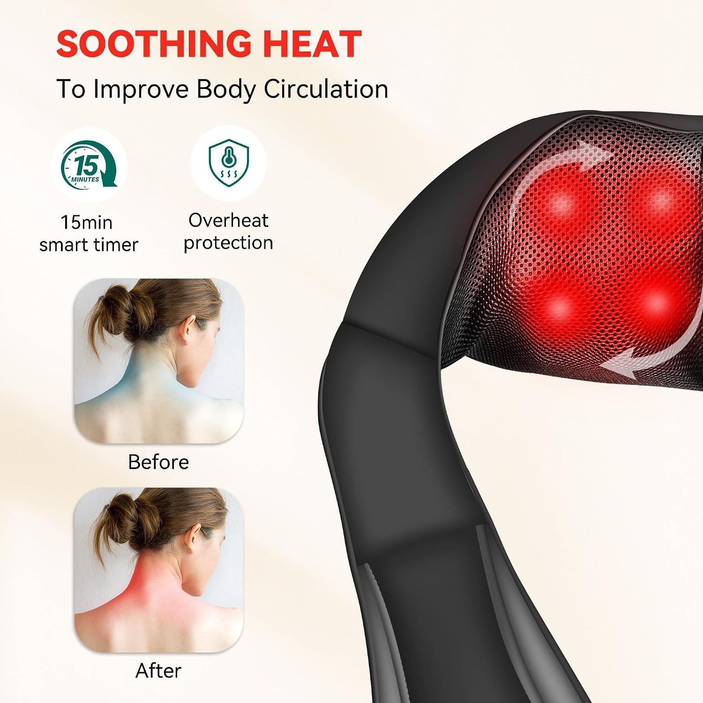 Snailax Masajeador inalámbrico \u2013 Shiatsu Masajeador de cuello...