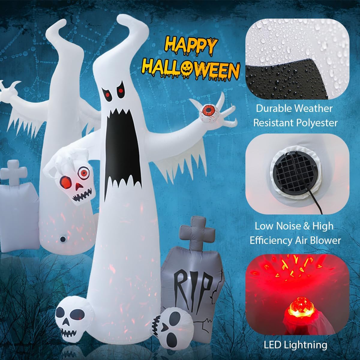 HOPOCO Inflables de Halloween de 12 pies para decoración al aire li...