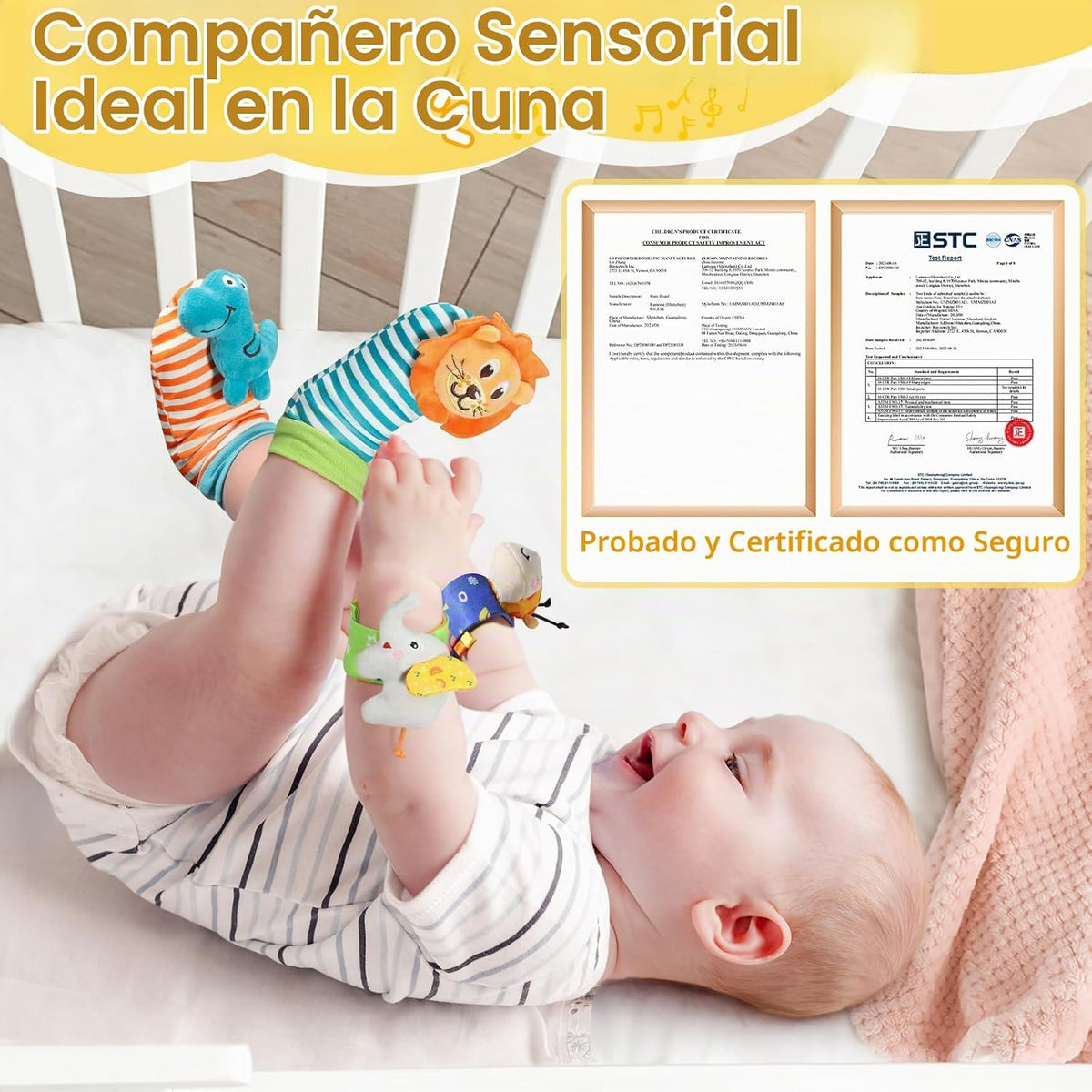 URMYWO Sonajeros de muñeca para bebé - Calcetines sonajero - Juego...