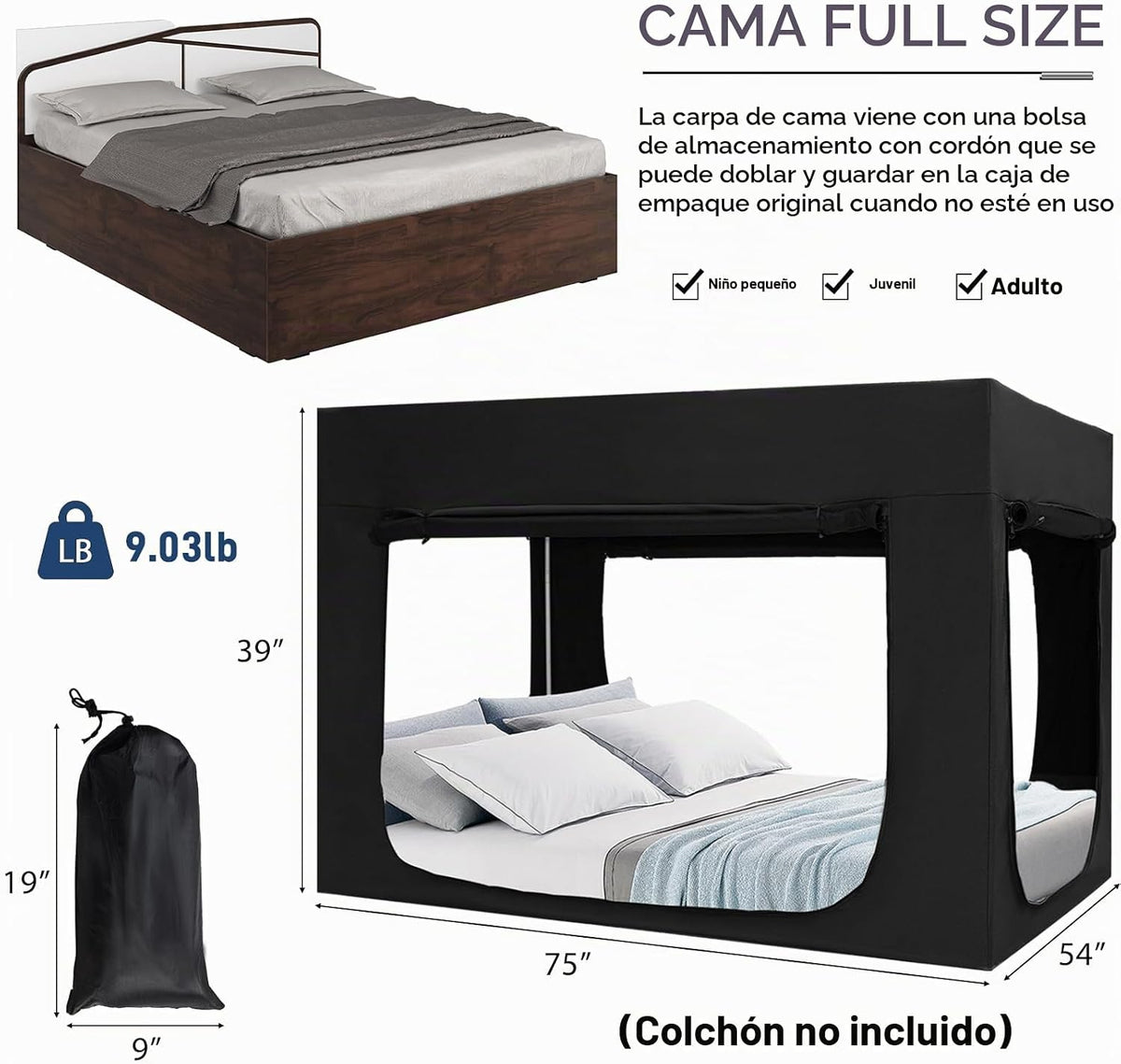 Quinnsus Tienda de Cama Dosel de Cama Tiendas Tamaño Completo para...