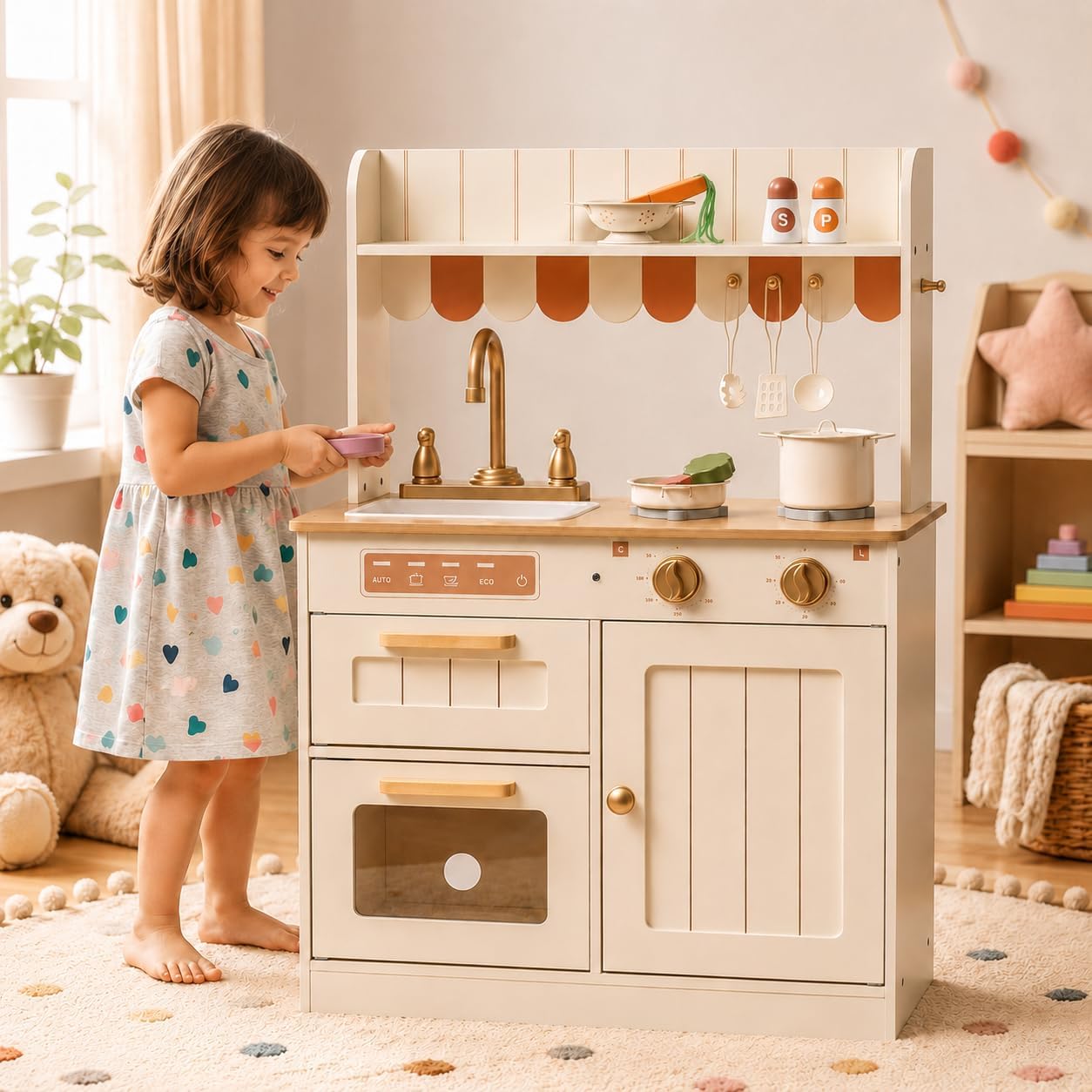 ROBUD Cocina de Juguete, Juego de Cocina de Madera para Niños con D...